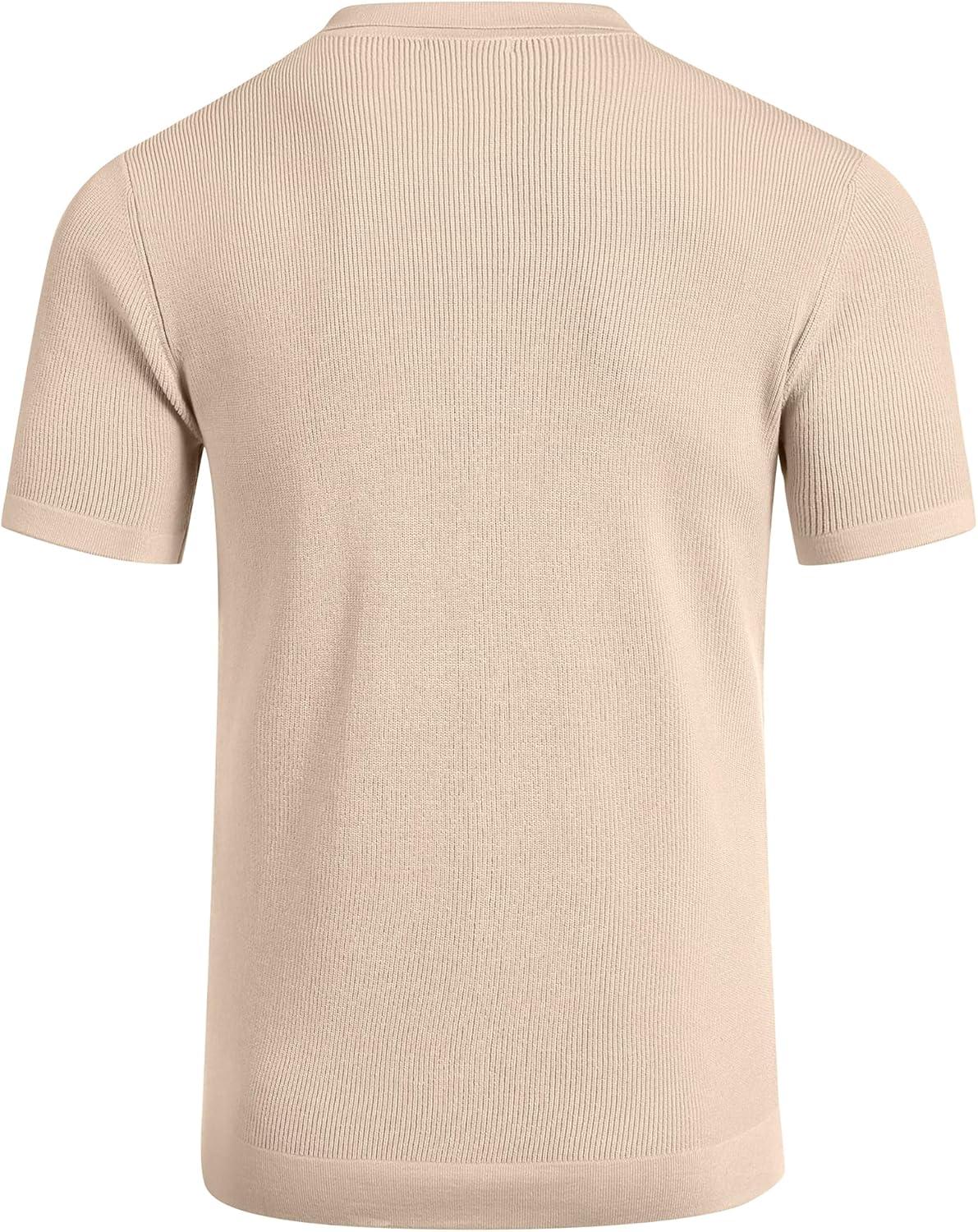 imageCOOFANDY Mens Vintage Knit Shirt Short Sleeve Button Down Polo Shirts for Summer Casual amp VacationApricot