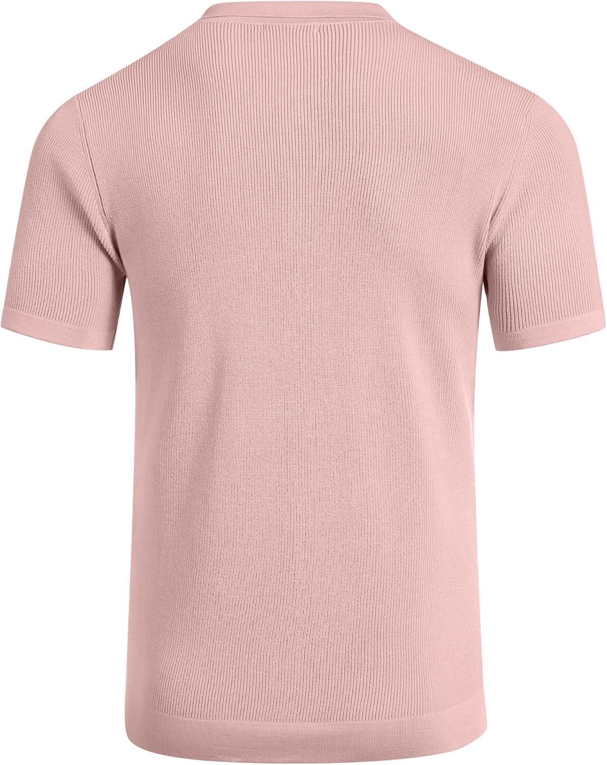 imageCOOFANDY Mens Vintage Knit Shirt Short Sleeve Button Down Polo Shirts for Summer Casual amp VacationPink