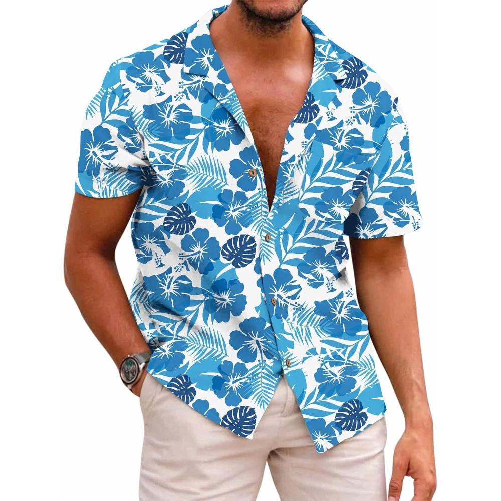 imageCOOFANDY Mens Hawaiian Shirt Short Sleeve Buttoon Down Shirts Casual Tropical Floral Summer Linen ShirtsOcean Blue Tropic