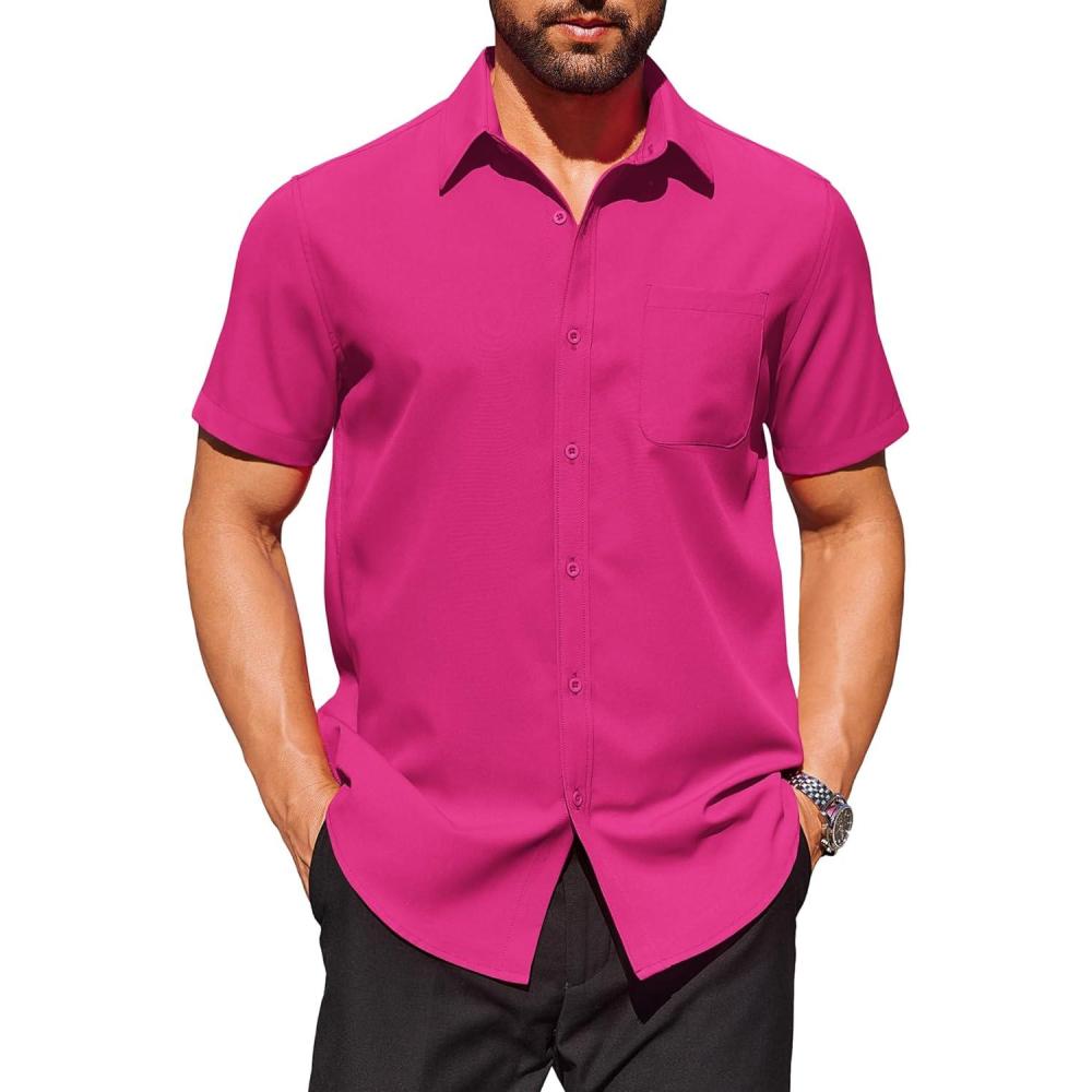 imageCOOFANDY Mens Short Sleeve Dress Shirts Wrinkle Free Button Down Shirts Stain Shield Shirts with Pocket