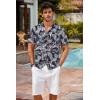 COOFANDY Mens Hawaiian Shirt Short Sleeve Buttoon Down Shirts Casual Tropical Floral Summer Linen Shirts(Black Tropical Leaf)