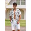 COOFANDY Mens Hawaiian Shirt Short Sleeve Buttoon Down Shirts Casual Tropical Floral Summer Linen Shirts(Grey Tropical Leaf)