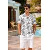 COOFANDY Mens Hawaiian Shirt Short Sleeve Buttoon Down Shirts Casual Tropical Floral Summer Linen Shirts(Grey Tropical Leaf)