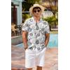COOFANDY Mens Hawaiian Shirt Short Sleeve Buttoon Down Shirts Casual Tropical Floral Summer Linen Shirts(Grey Tropical Leaf)
