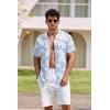 COOFANDY Mens Hawaiian Shirt Short Sleeve Buttoon Down Shirts Casual Tropical Floral Summer Linen Shirts(Light Blue Tropical)