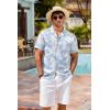 COOFANDY Mens Hawaiian Shirt Short Sleeve Buttoon Down Shirts Casual Tropical Floral Summer Linen Shirts(Light Blue Tropical)