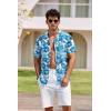 COOFANDY Mens Hawaiian Shirt Short Sleeve Buttoon Down Shirts Casual Tropical Floral Summer Linen Shirts(Ocean Blue Tropic)