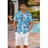 COOFANDY Mens Hawaiian Shirt Short Sleeve Buttoon Down Shirts Casual Tropical Floral Summer Linen Shirts(Ocean Blue Tropic)