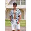 COOFANDY Mens Hawaiian Shirt Short Sleeve Buttoon Down Shirts Casual Tropical Floral Summer Linen Shirts(Palm Shadow Blue)