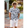 COOFANDY Mens Hawaiian Shirt Short Sleeve Buttoon Down Shirts Casual Tropical Floral Summer Linen Shirts(Palm Shadow Blue)