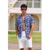 COOFANDY Mens Hawaiian Shirt Short Sleeve Buttoon Down Shirts Casual Tropical Floral Summer Linen Shirts(Tropical Palm Navy)