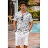 COOFANDY Mens Hawaiian Shirt Short Sleeve Buttoon Down Shirts Casual Tropical Floral Summer Linen Shirts(Vintage Palm Blue)