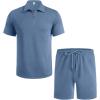 COOFANDY Mens Tracksuit Casual 2 Piece Quarter Zip Polo Shirt and Shorts Set Athletic Jogging Sports Outfits(Blue)