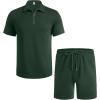 COOFANDY Mens Tracksuit Casual 2 Piece Quarter Zip Polo Shirt and Shorts Set Athletic Jogging Sports Outfits(Dark Green)