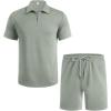 COOFANDY Mens Tracksuit Casual 2 Piece Quarter Zip Polo Shirt and Shorts Set Athletic Jogging Sports Outfits(Light Green)