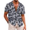 COOFANDY Mens Hawaiian Shirt Short Sleeve Buttoon Down Shirts Casual Tropical Floral Summer Linen Shirts(Black Tropical Leaf)