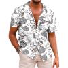COOFANDY Mens Hawaiian Shirt Short Sleeve Buttoon Down Shirts Casual Tropical Floral Summer Linen Shirts(Grey Tropical Leaf)