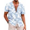 COOFANDY Mens Hawaiian Shirt Short Sleeve Buttoon Down Shirts Casual Tropical Floral Summer Linen Shirts(Light Blue Tropical)