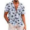 COOFANDY Mens Hawaiian Shirt Short Sleeve Buttoon Down Shirts Casual Tropical Floral Summer Linen Shirts(Palm Shadow Blue)