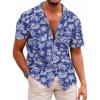 COOFANDY Mens Hawaiian Shirt Short Sleeve Buttoon Down Shirts Casual Tropical Floral Summer Linen Shirts(Tropical Palm Navy)