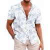 COOFANDY Mens Hawaiian Shirt Short Sleeve Buttoon Down Shirts Casual Tropical Floral Summer Linen Shirts(Washed Floral Blue)