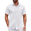 COOFANDY Mens Short Sleeve Button Down Shirts Casual Dress Shirt Untucked Shirts with Pocket(White Airplane Pattern)