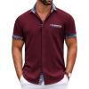 COOFANDY Mens Short Sleeve Button Down Shirts Casual Wrinkle Free Dress Shirt Plaid Collar Summer Shirts(Wine Red)