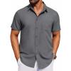 COOFANDY Mens Short Sleeve Button Up Shirts Casual Summer Shirts with Pocket, Light Grey, Small