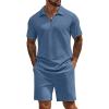 COOFANDY Mens Tracksuit Casual 2 Piece Quarter Zip Polo Shirt and Shorts Set Athletic Jogging Sports Outfits(Blue)