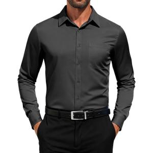 COOFANDY Men’s Dress Shirts Long Sleeve Button Down Formal Shirt Regular Fit Solid Business Casual Shirts(Dark Grey)