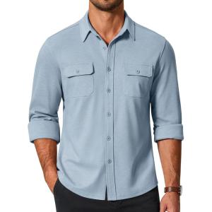 COOFANDY Mens Long Sleeve Shirts Casual Button Down Shirt Wrinkle Free Dress Shirt with Pocket(Clear Blue)