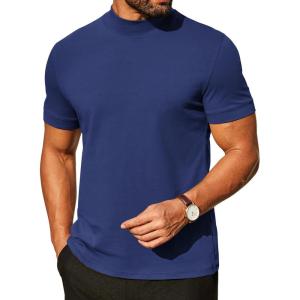 COOFANDY Mens Mock Turtleneck Shirts Casual Premium Cotton Short Sleeve Shirt Basic Half Neck T-Shirts(Navy Blue)
