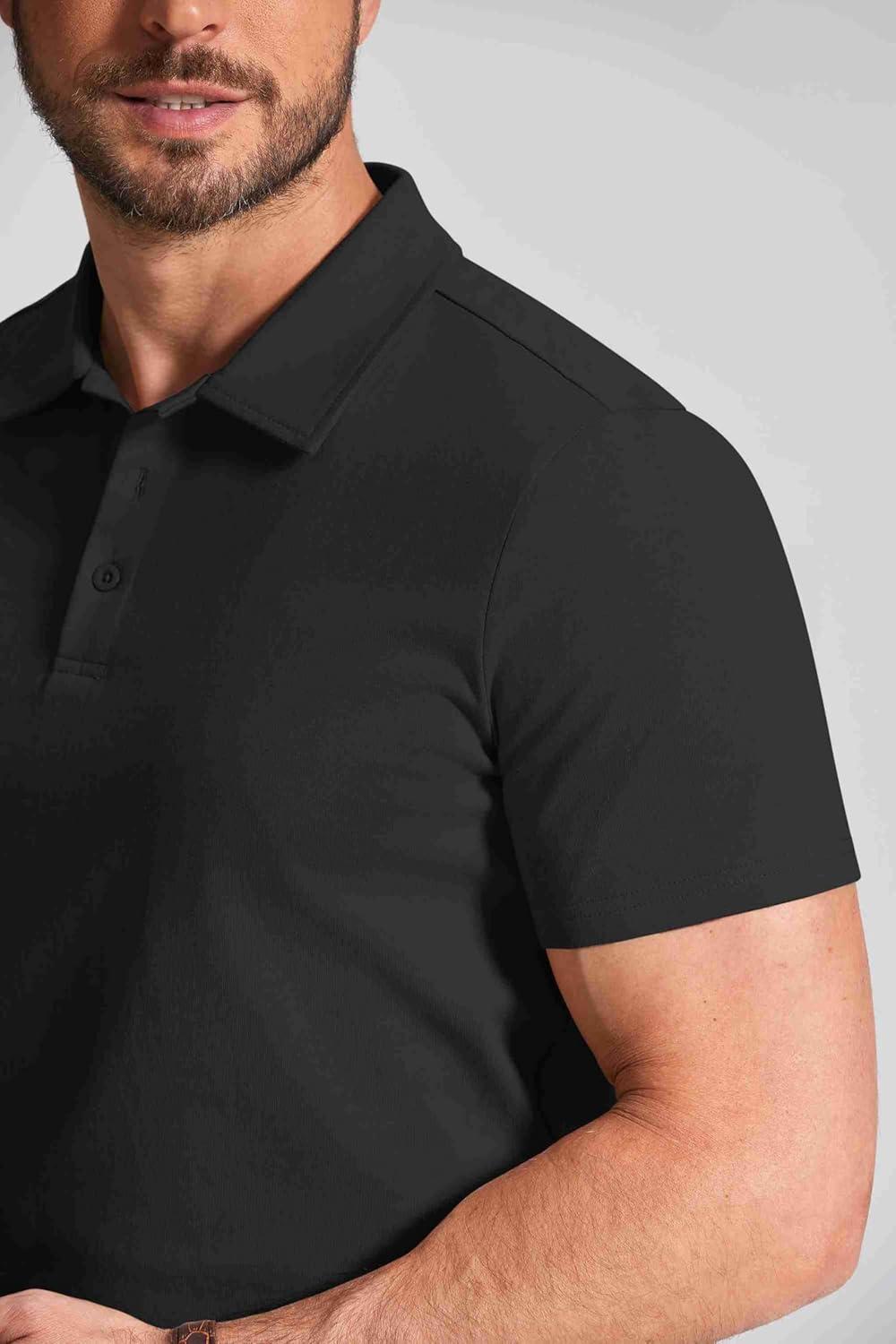 imageCOOFANDY Mens Cotton Polo Shirt Short Sleeve Golf Shirts 3 Buttons Casual Work T ShirtsBlack