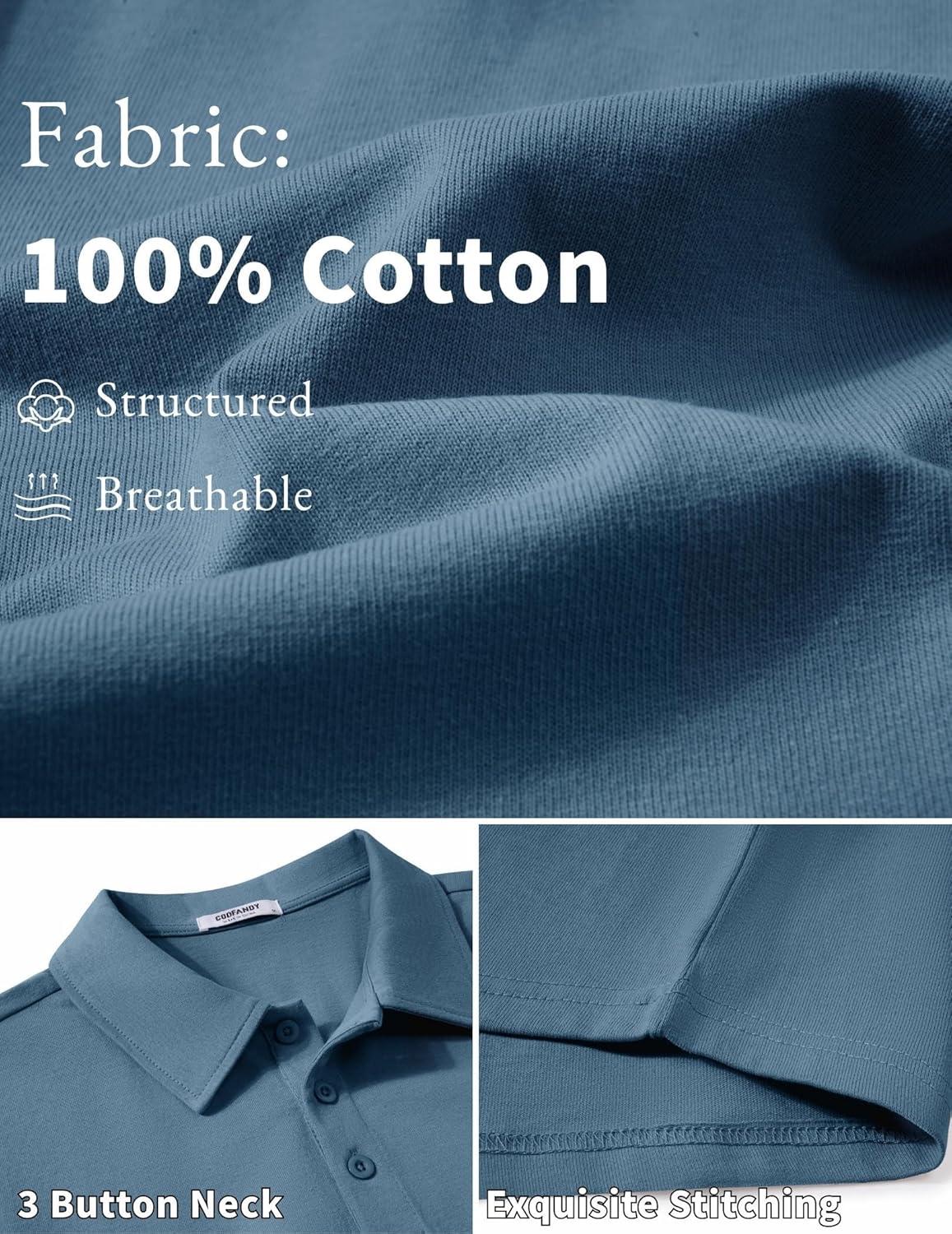 imageCOOFANDY Mens Cotton Polo Shirt Short Sleeve Golf Shirts 3 Buttons Casual Work T ShirtsGrayish Blue