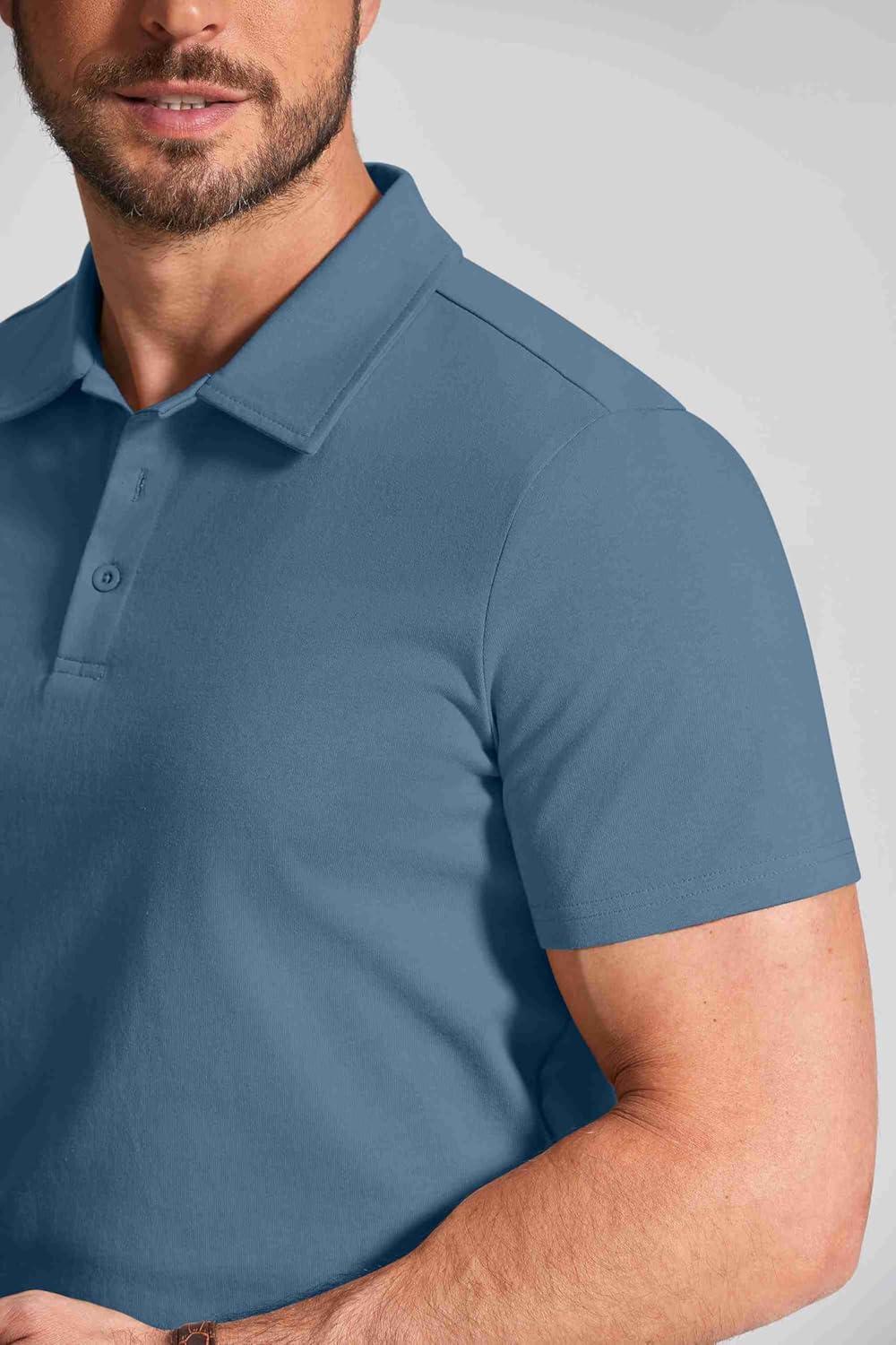 imageCOOFANDY Mens Cotton Polo Shirt Short Sleeve Golf Shirts 3 Buttons Casual Work T ShirtsGrayish Blue