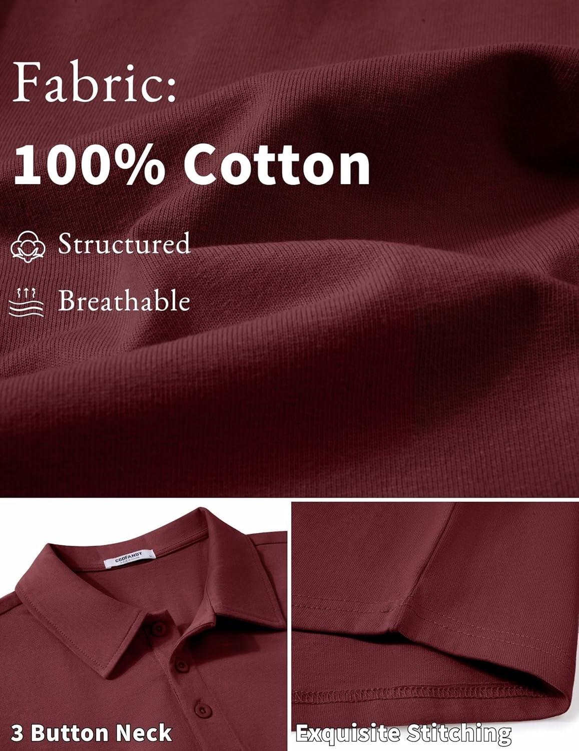 imageCOOFANDY Mens Cotton Polo Shirt Short Sleeve Golf Shirts 3 Buttons Casual Work T ShirtsMaroon