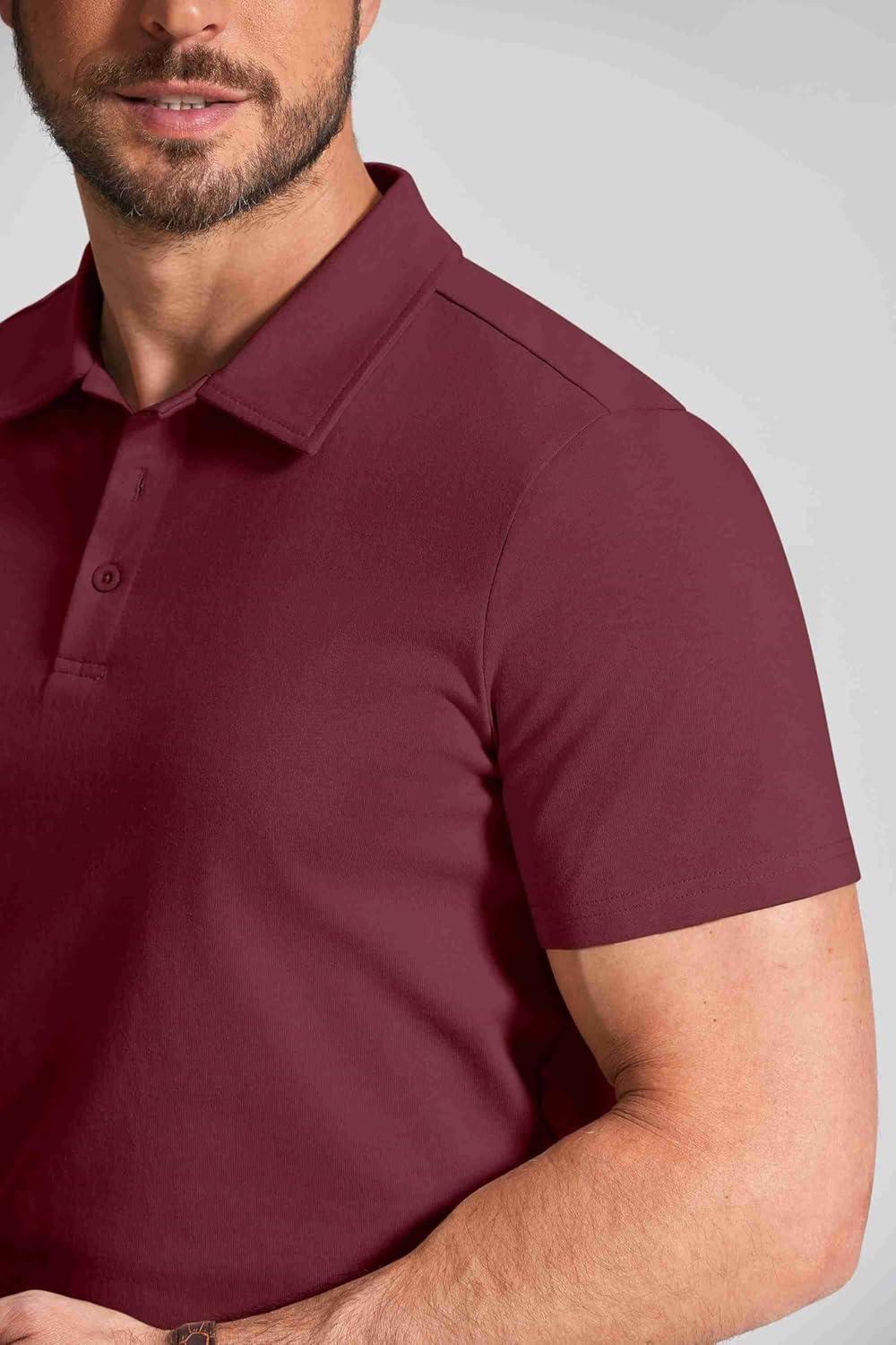 imageCOOFANDY Mens Cotton Polo Shirt Short Sleeve Golf Shirts 3 Buttons Casual Work T ShirtsMaroon