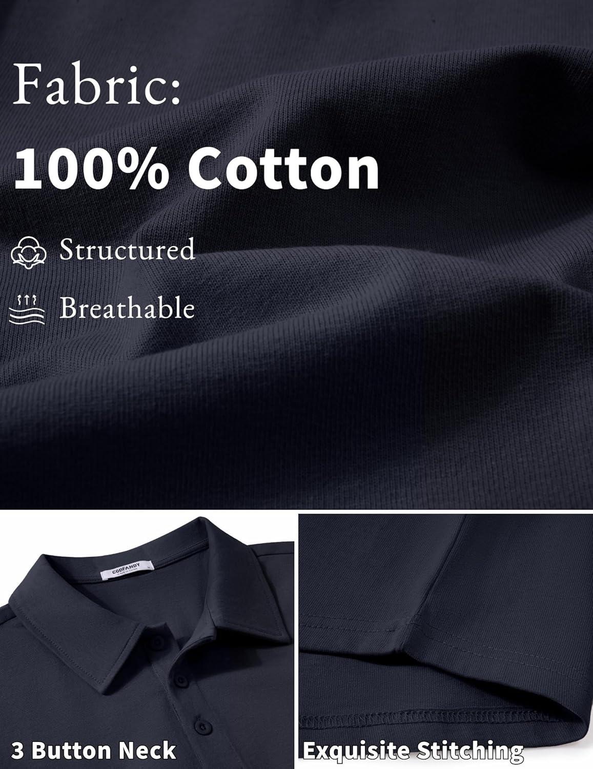 imageCOOFANDY Mens Cotton Polo Shirt Short Sleeve Golf Shirts 3 Buttons Casual Work T ShirtsMidnight Blue