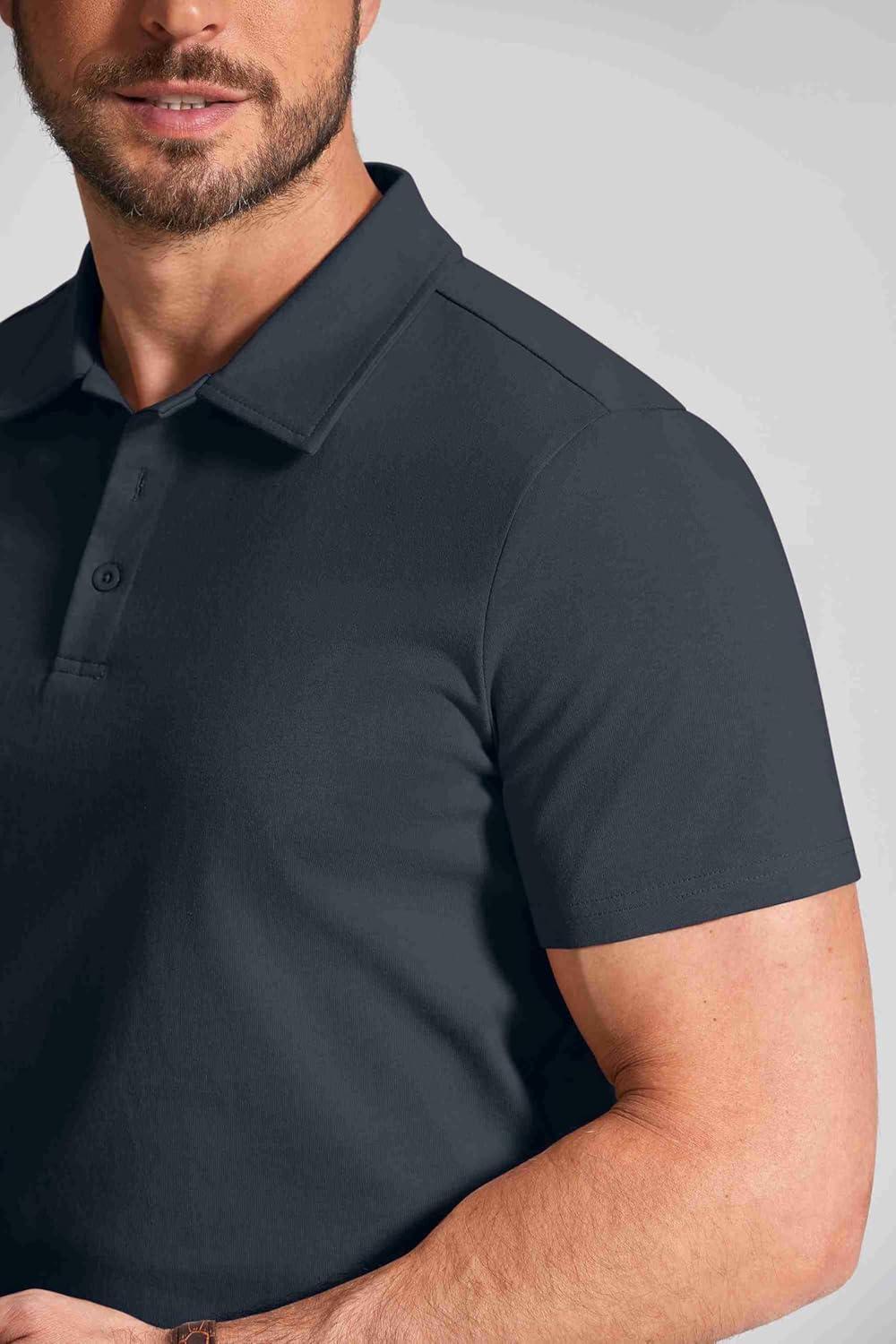 imageCOOFANDY Mens Cotton Polo Shirt Short Sleeve Golf Shirts 3 Buttons Casual Work T ShirtsMidnight Blue