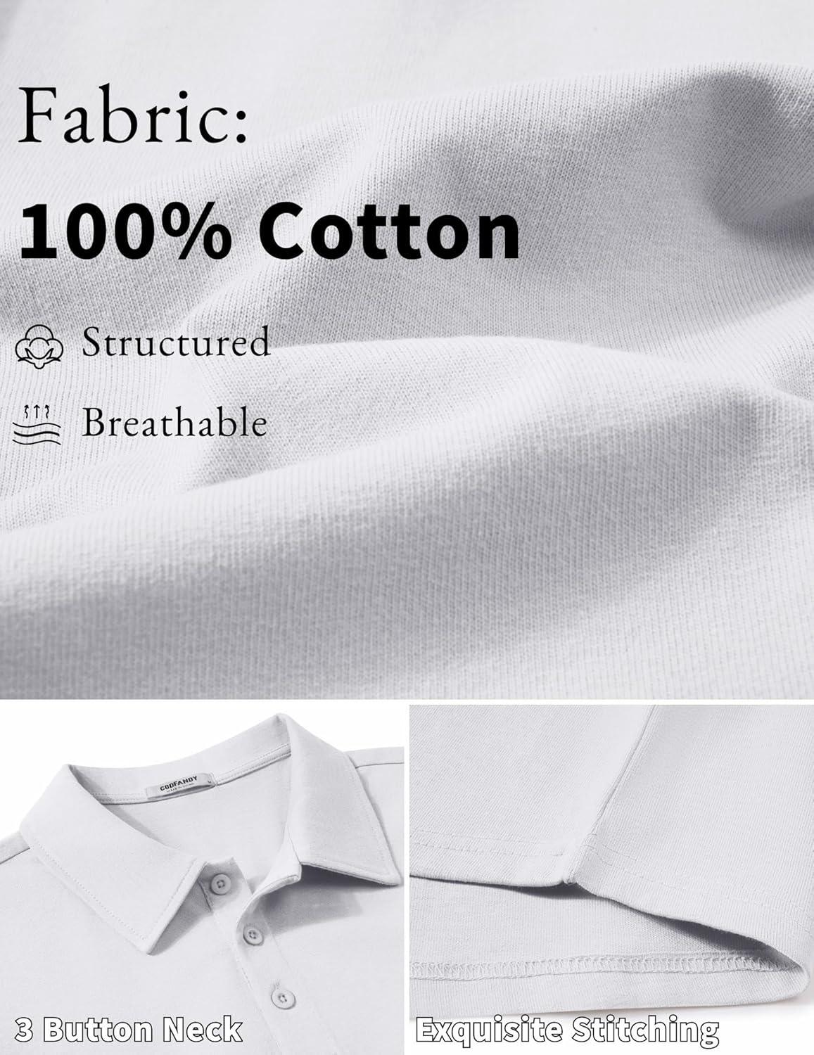 imageCOOFANDY Mens Cotton Polo Shirt Short Sleeve Golf Shirts 3 Buttons Casual Work T ShirtsWhite