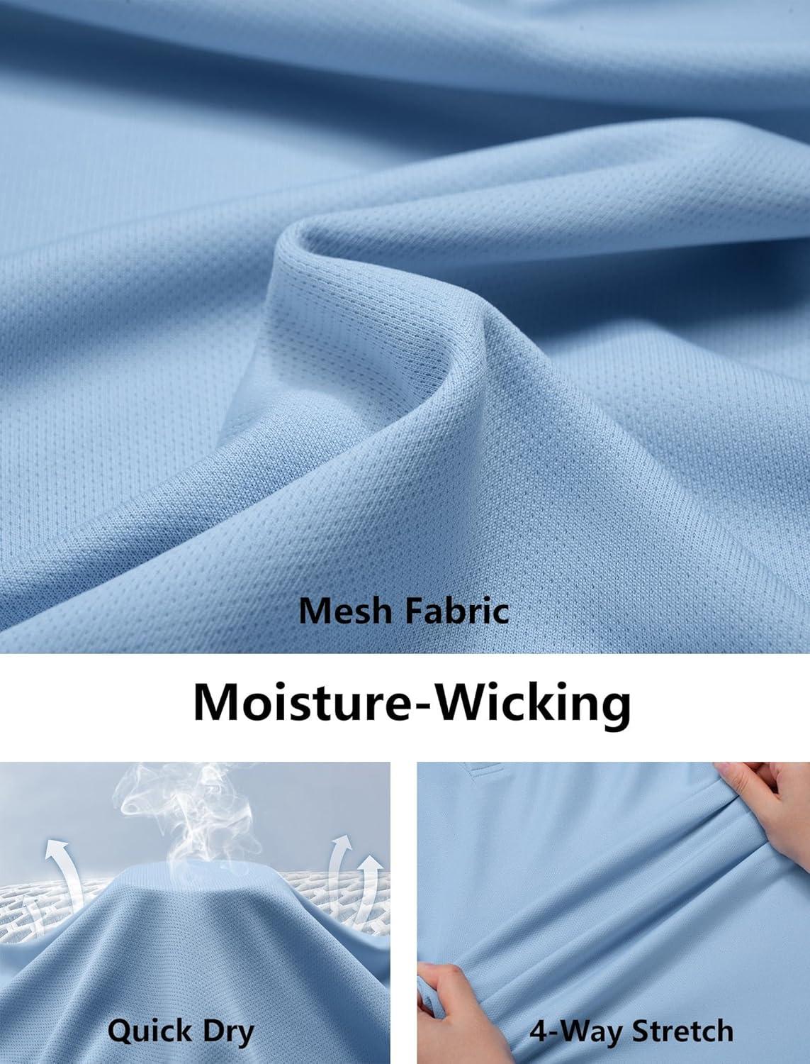 imageCOOFANDY Mens Golf Polo Shirts Short Sleeve Quick Dry Moisture Wicking Performance Collared Golf Shirt for MenLight Blue