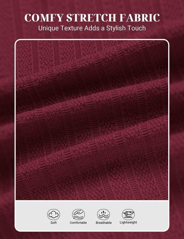 imageCOOFANDY Mens Knit Polo Shirts Short Sleeve Slim Fit Textured Golf Polo Shirt Casual Summer Vacation TShirtsWine Red