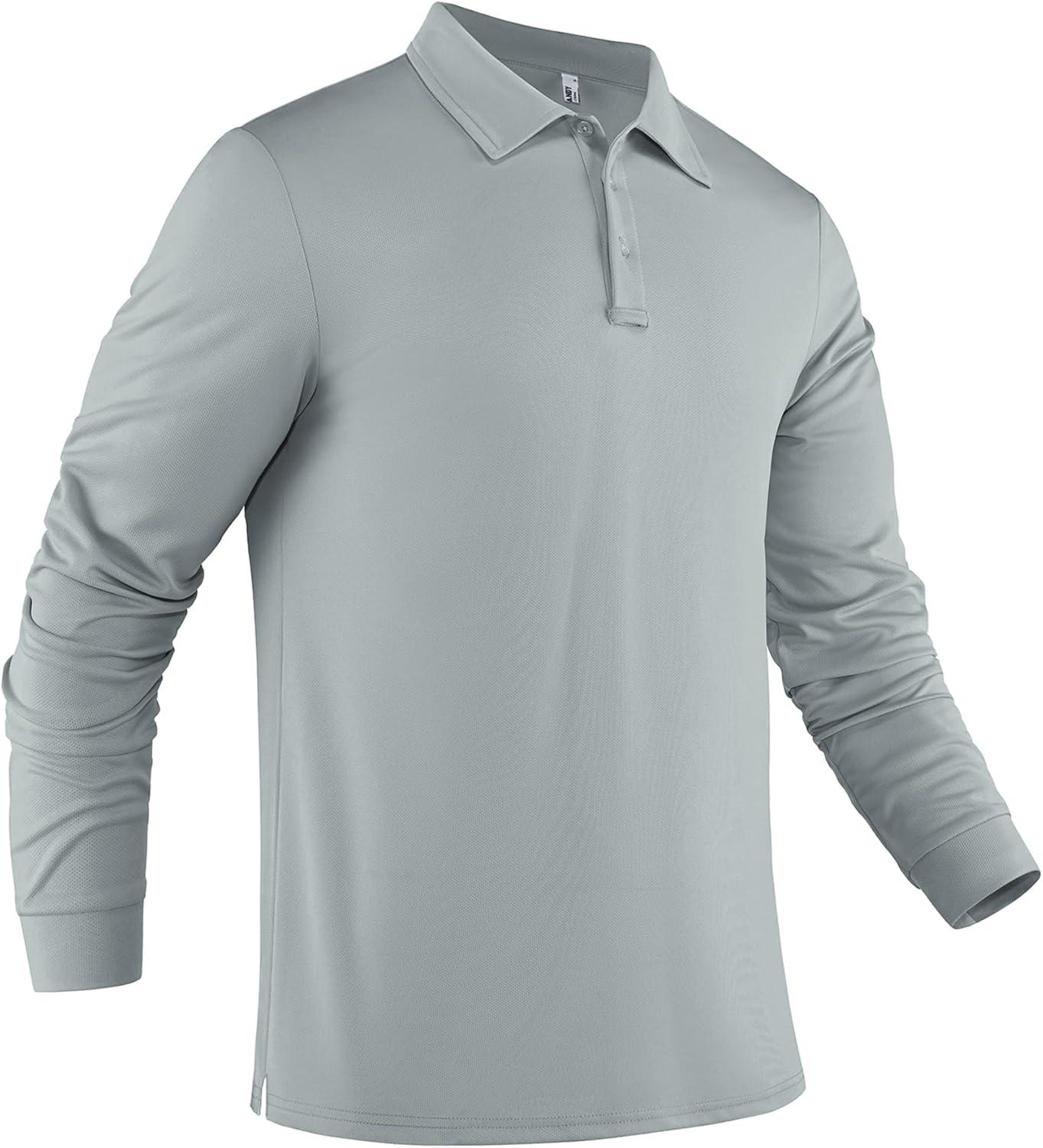 imageCOOFANDY Mens Polo Shirt Long Sleeve Moisture Wicking Sun Protection Quick Dry Golf Shirts Lightweight Collared Golf ShirtLight Grey