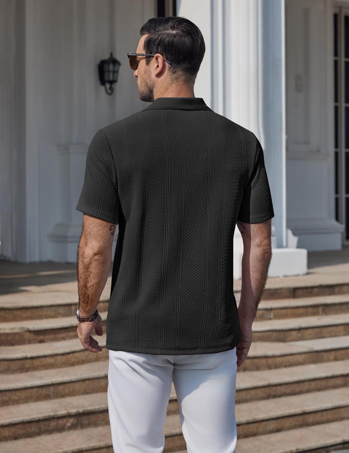 imageCOOFANDY Mens Polo Shirts Short Sleeve Casual Knit Textured Polo Shirt Summer Collared TShirt01black