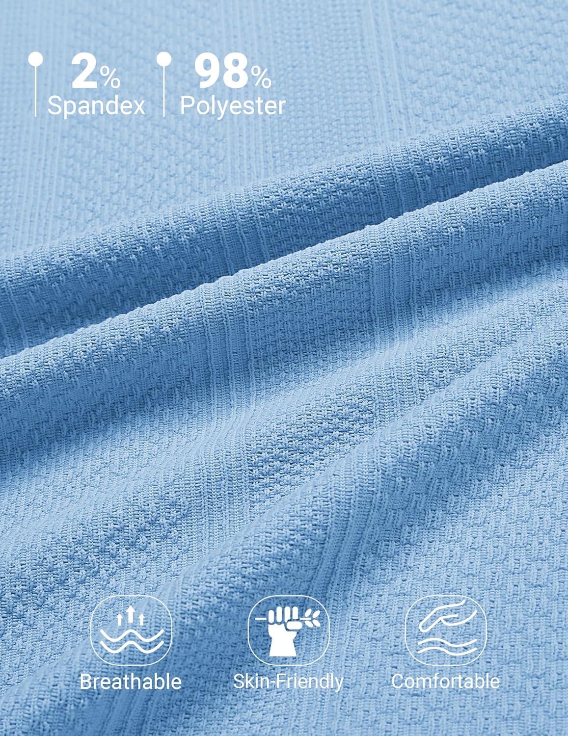 imageCOOFANDY Mens Polo Shirts Short Sleeve Casual Knit Textured Polo Shirt Summer Collared TShirtLight Blue