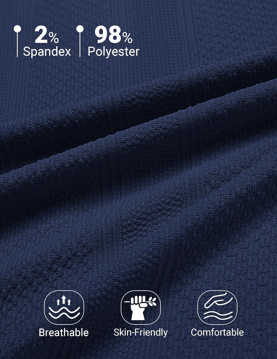 imageCOOFANDY Mens Polo Shirts Short Sleeve Casual Knit Textured Polo Shirt Summer Collared TShirtNavy Blue