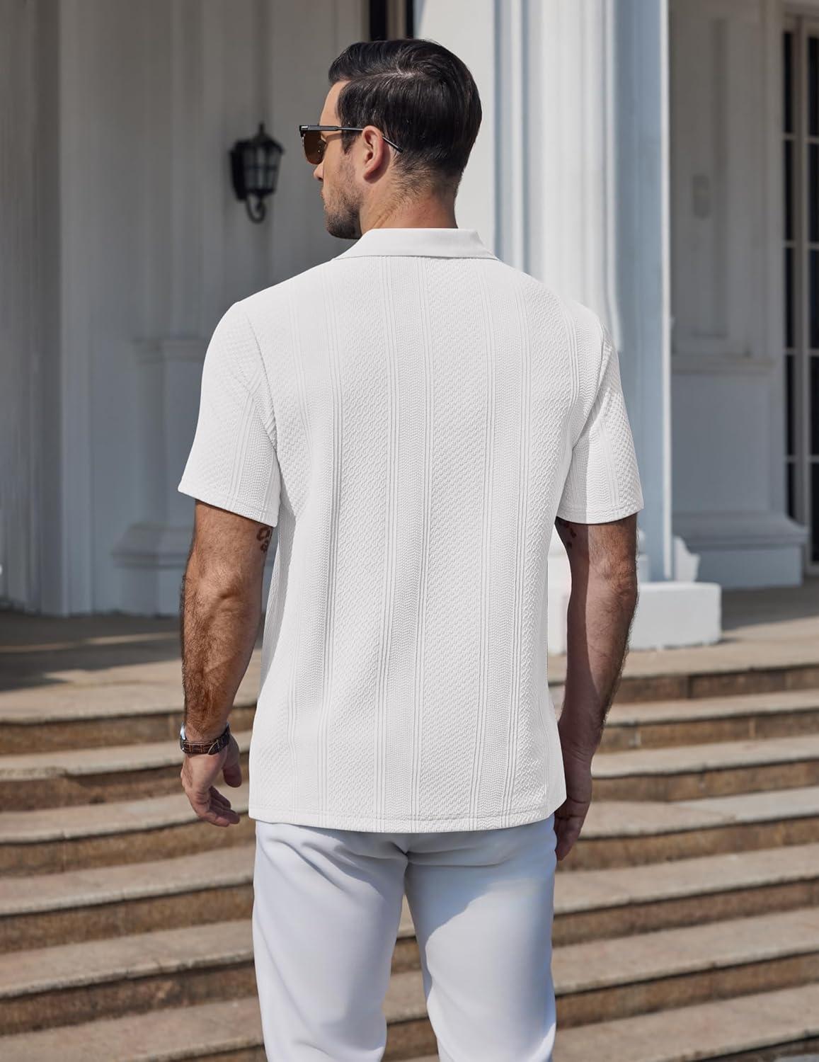 imageCOOFANDY Mens Polo Shirts Short Sleeve Casual Knit Textured Polo Shirt Summer Collared TShirtWhite
