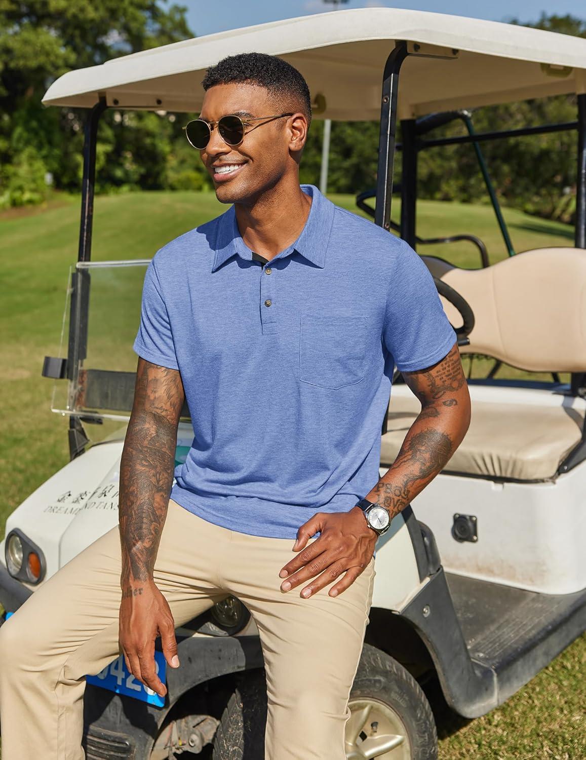 imageCOOFANDY Mens Polo Shirts Short Sleeve Casual Summer Collar Shirts Soft Breathable Polo Tee Shirts Classic Golf ShirtsBlue