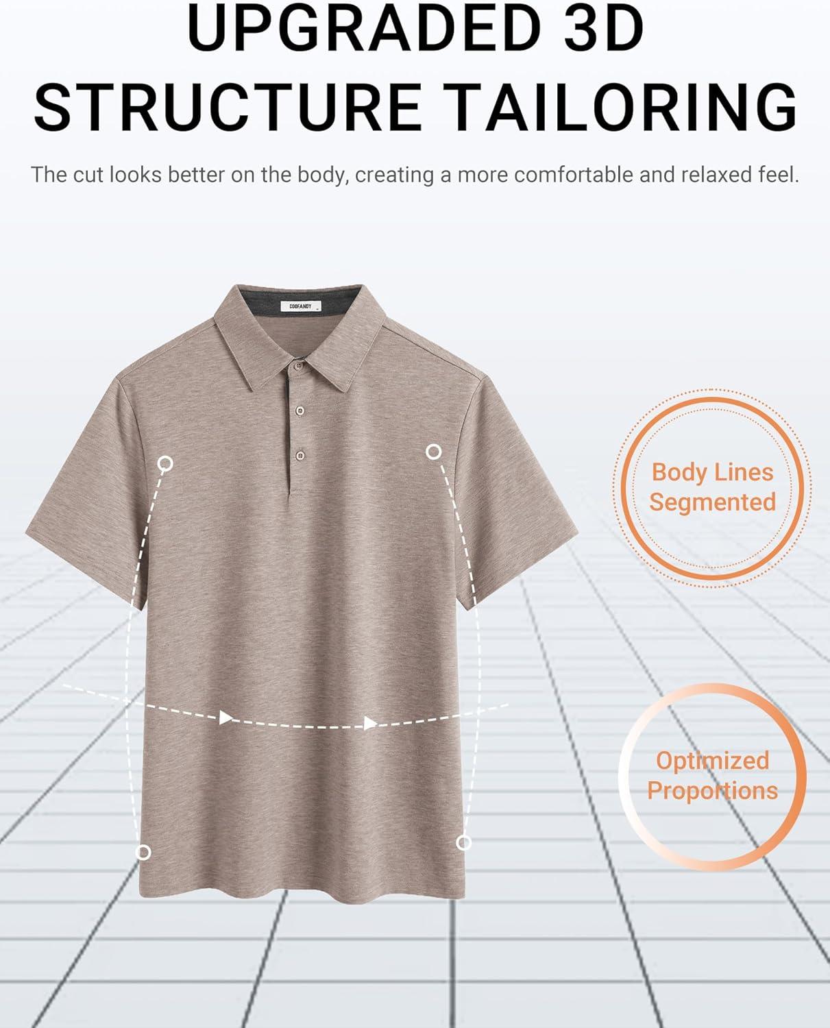 imageCOOFANDY Mens Polo Shirts Short Sleeve Casual Summer Polo Tee Classic Collared Golf Stylish TopsKhaki