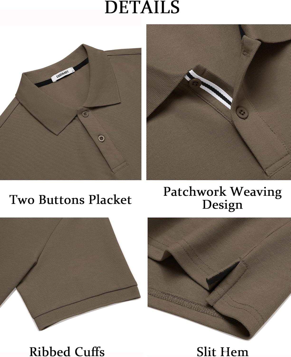 imageCOOFANDY Mens Polo Shirts Short Sleeve Cotton Pique Casual Button T Shirts Classic Fit Collared Golf ShirtsOlive Green